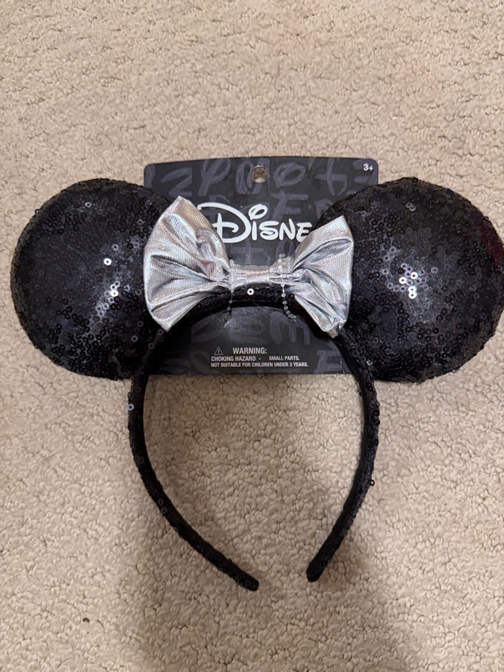 Disney Black Sequin Minnie Ears Headband with Silver Bow